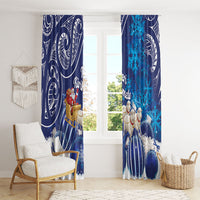 New Zealand Christmas In July Window Curtain Funny Santa Sheep Meri Kirihimete Blue LT14 - Polynesian Pride