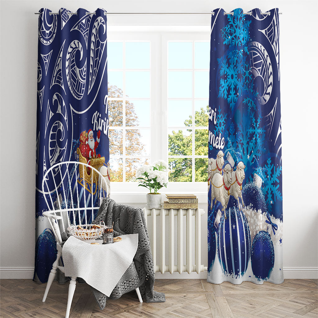 New Zealand Christmas In July Window Curtain Funny Santa Sheep Meri Kirihimete Blue LT14 - Polynesian Pride