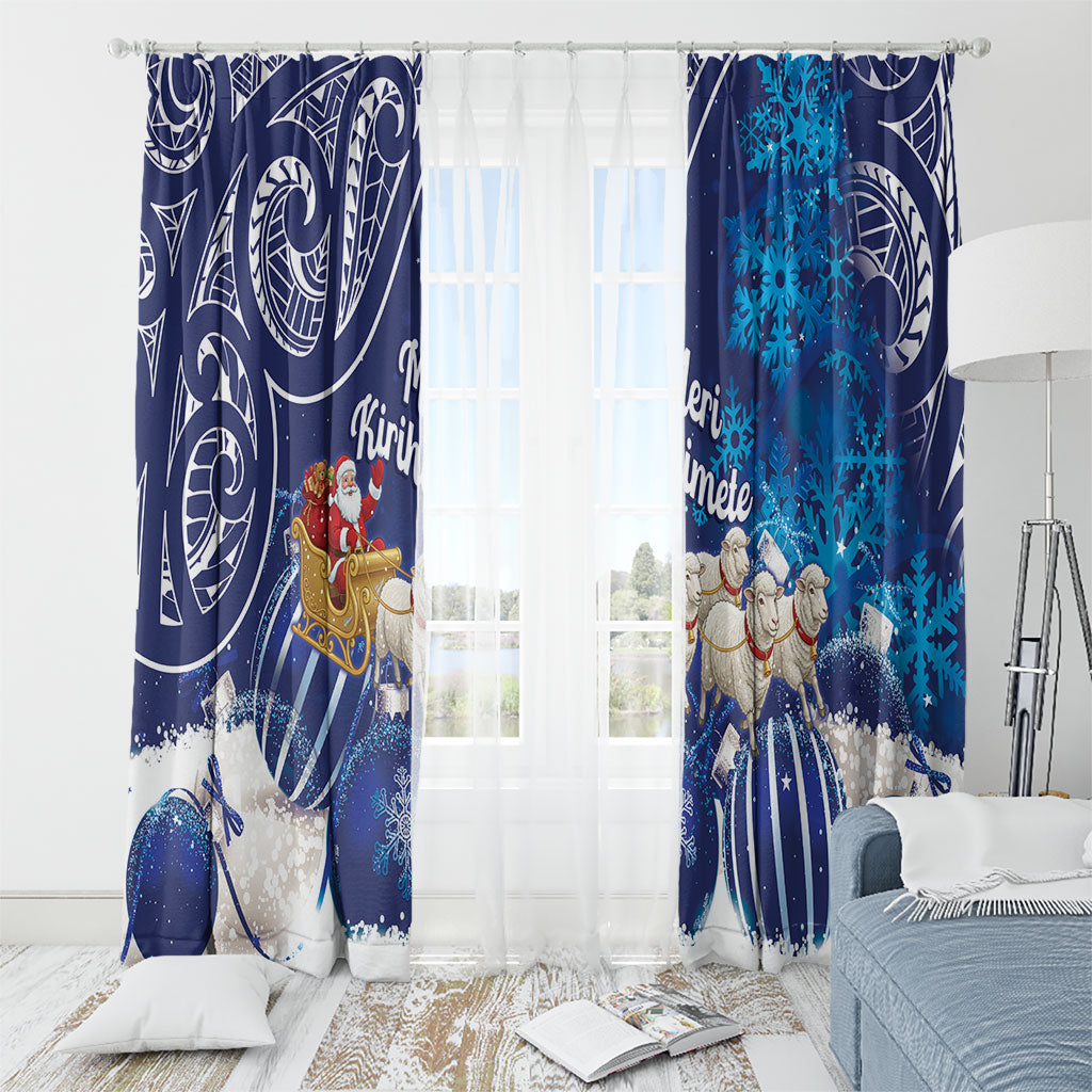 New Zealand Christmas In July Window Curtain Funny Santa Sheep Meri Kirihimete Blue LT14 - Polynesian Pride
