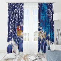New Zealand Christmas In July Window Curtain Funny Santa Sheep Meri Kirihimete Blue LT14 - Polynesian Pride