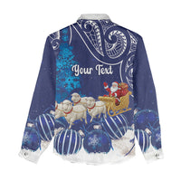 New Zealand Christmas In July Personalised Women Casual Shirt Funny Santa Sheep Meri Kirihimete Blue LT14 - Polynesian Pride