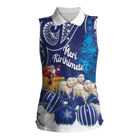 New Zealand Christmas In July Personalised Women Sleeveless Polo Shirt Funny Santa Sheep Meri Kirihimete Blue LT14 Female Blue - Polynesian Pride