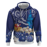 New Zealand Christmas In July Personalised Zip Hoodie Funny Santa Sheep Meri Kirihimete Blue LT14 Pullover Hoodie Blue - Polynesian Pride