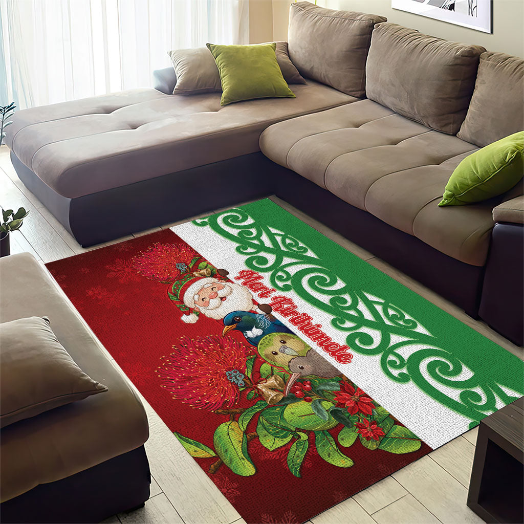 Meri Kirihimete New Zealand Area Rug Cute Santa NZ Animals and Pohutukawa LT14 - Polynesian Pride