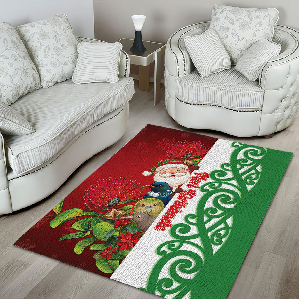 Meri Kirihimete New Zealand Area Rug Cute Santa NZ Animals and Pohutukawa LT14 - Polynesian Pride