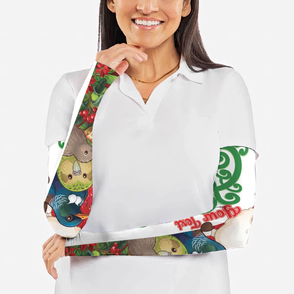Meri Kirihimete New Zealand Personalised Arm Sleeves Cute Santa NZ Animals and Pohutukawa LT14 - Polynesian Pride