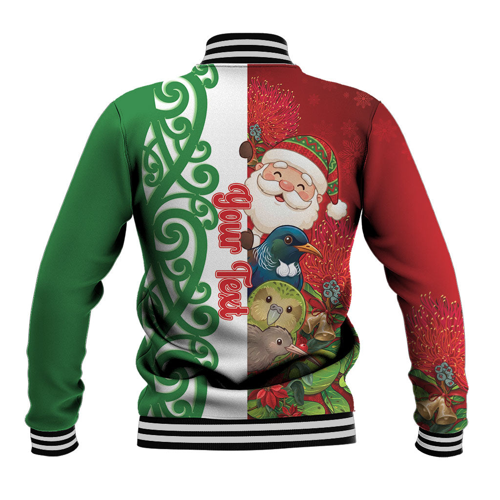 Meri Kirihimete New Zealand Personalised Baseball Jacket Cute Santa NZ Animals and Pohutukawa LT14 - Polynesian Pride