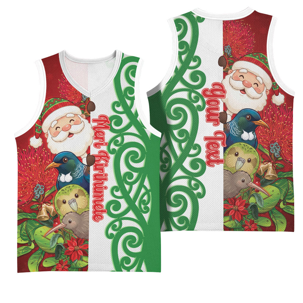 Meri Kirihimete New Zealand Personalised Basketball Jersey Cute Santa NZ Animals and Pohutukawa LT14 - Polynesian Pride