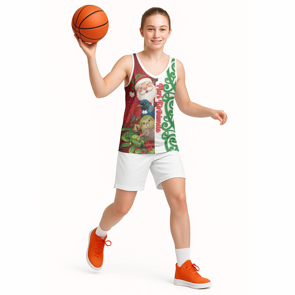 Meri Kirihimete New Zealand Personalised Basketball Jersey Cute Santa NZ Animals and Pohutukawa LT14 - Polynesian Pride