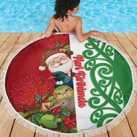 Meri Kirihimete New Zealand Beach Blanket Cute Santa NZ Animals and Pohutukawa LT14 - Polynesian Pride