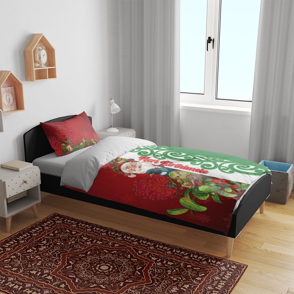 Meri Kirihimete New Zealand Bedding Set Cute Santa NZ Animals and Pohutukawa LT14 - Polynesian Pride