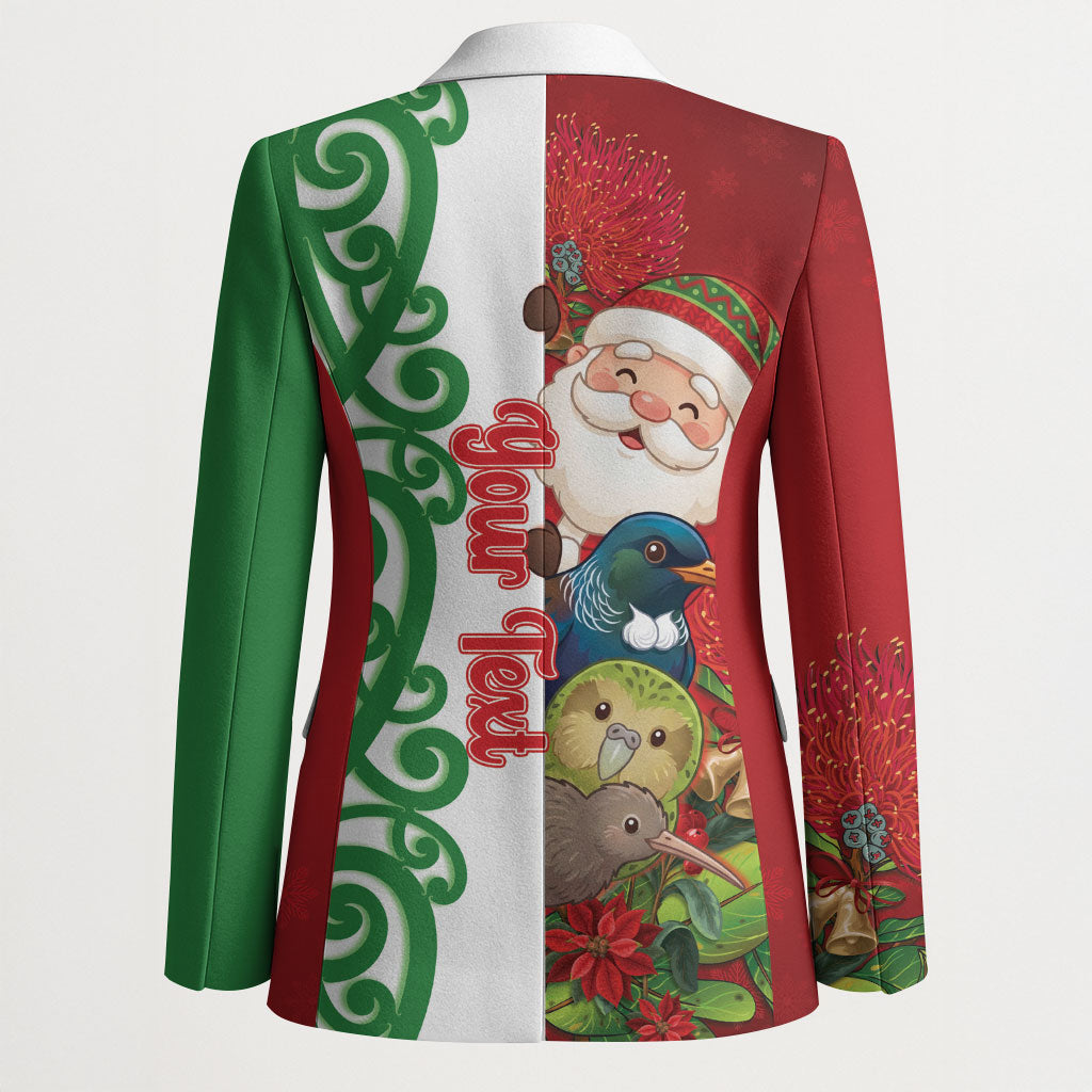 Meri Kirihimete New Zealand Personalised Blazer Cute Santa NZ Animals and Pohutukawa LT14 - Polynesian Pride