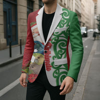 Meri Kirihimete New Zealand Personalised Blazer Cute Santa NZ Animals and Pohutukawa LT14 - Polynesian Pride