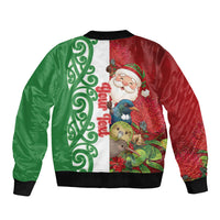 Meri Kirihimete New Zealand Personalised Bomber Jacket Cute Santa NZ Animals and Pohutukawa LT14 - Polynesian Pride