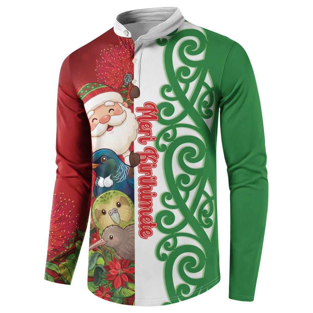 Meri Kirihimete New Zealand Personalised Button Sweatshirt Cute Santa NZ Animals and Pohutukawa LT14 - Polynesian Pride