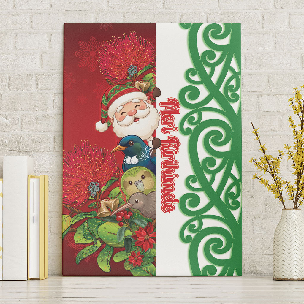 Meri Kirihimete New Zealand Canvas Wall Art Cute Santa NZ Animals and Pohutukawa LT14 Without Frame Red - Polynesian Pride