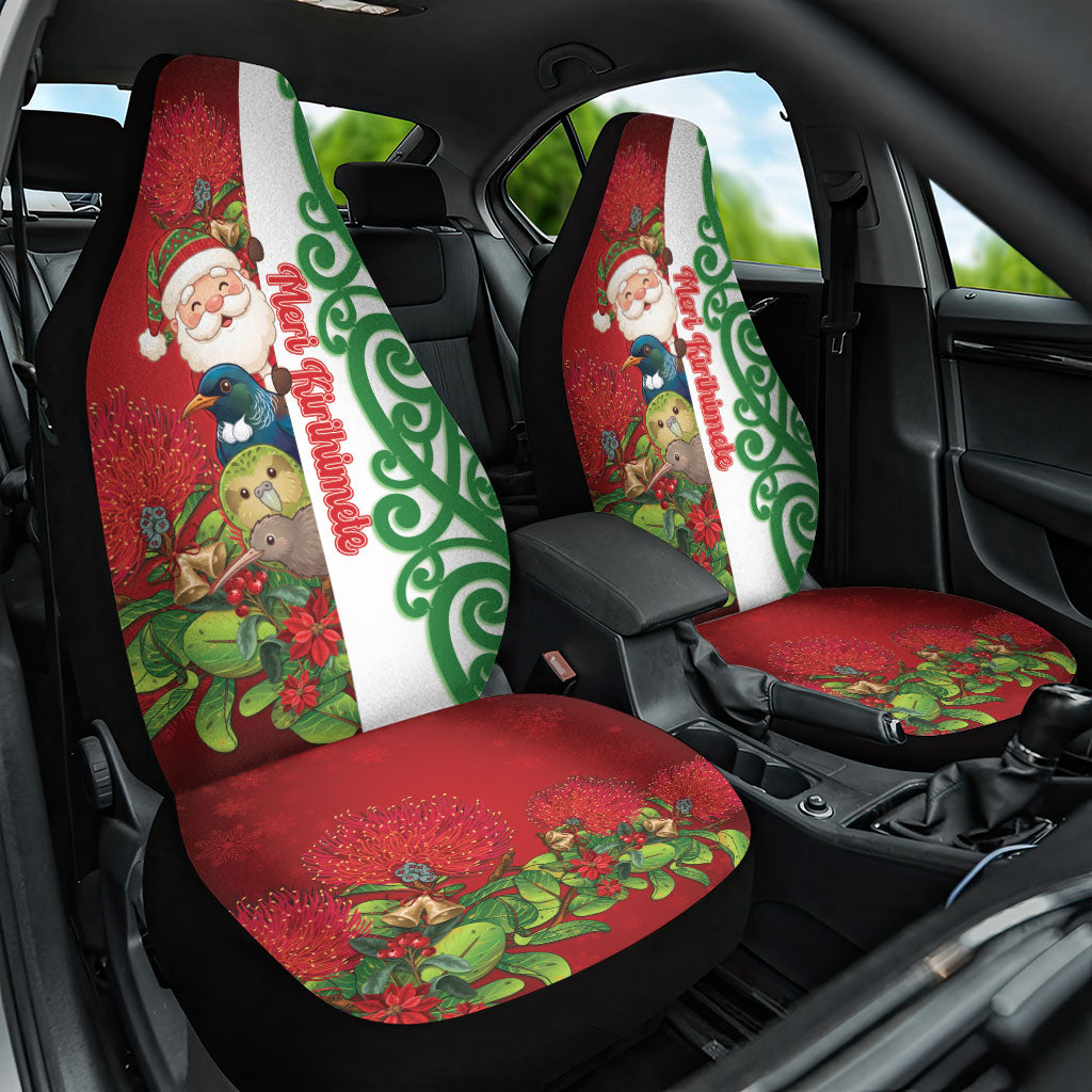 Meri Kirihimete New Zealand Car Seat Cover Cute Santa NZ Animals and Pohutukawa LT14 One Size Red - Polynesian Pride