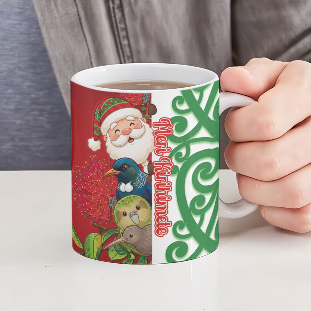 Meri Kirihimete New Zealand Personalised Ceramic Mug Cute Santa NZ Animals and Pohutukawa LT14 - Polynesian Pride