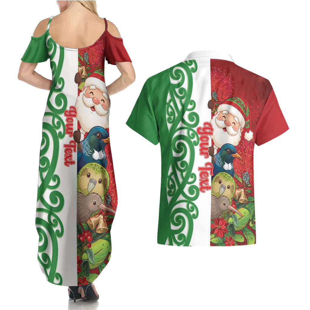 Meri Kirihimete New Zealand Personalised Couples Matching Summer Maxi Dress and Hawaiian Shirt Cute Santa NZ Animals and Pohutukawa LT14 - Polynesian Pride