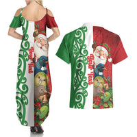 Meri Kirihimete New Zealand Personalised Couples Matching Summer Maxi Dress and Hawaiian Shirt Cute Santa NZ Animals and Pohutukawa LT14 - Polynesian Pride
