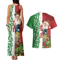 Meri Kirihimete New Zealand Personalised Couples Matching Tank Maxi Dress and Hawaiian Shirt Cute Santa NZ Animals and Pohutukawa LT14 - Polynesian Pride