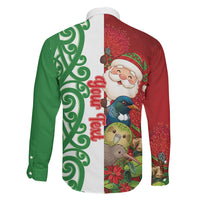 Meri Kirihimete New Zealand Personalised Family Matching Off Shoulder Short Dress and Hawaiian Shirt Cute Santa NZ Animals and Pohutukawa LT14 - Polynesian Pride