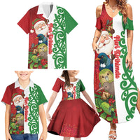 Meri Kirihimete New Zealand Personalised Family Matching Summer Maxi Dress and Hawaiian Shirt Cute Santa NZ Animals and Pohutukawa LT14 - Polynesian Pride