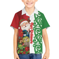 Meri Kirihimete New Zealand Personalised Family Matching Summer Maxi Dress and Hawaiian Shirt Cute Santa NZ Animals and Pohutukawa LT14 Son's Shirt Red - Polynesian Pride