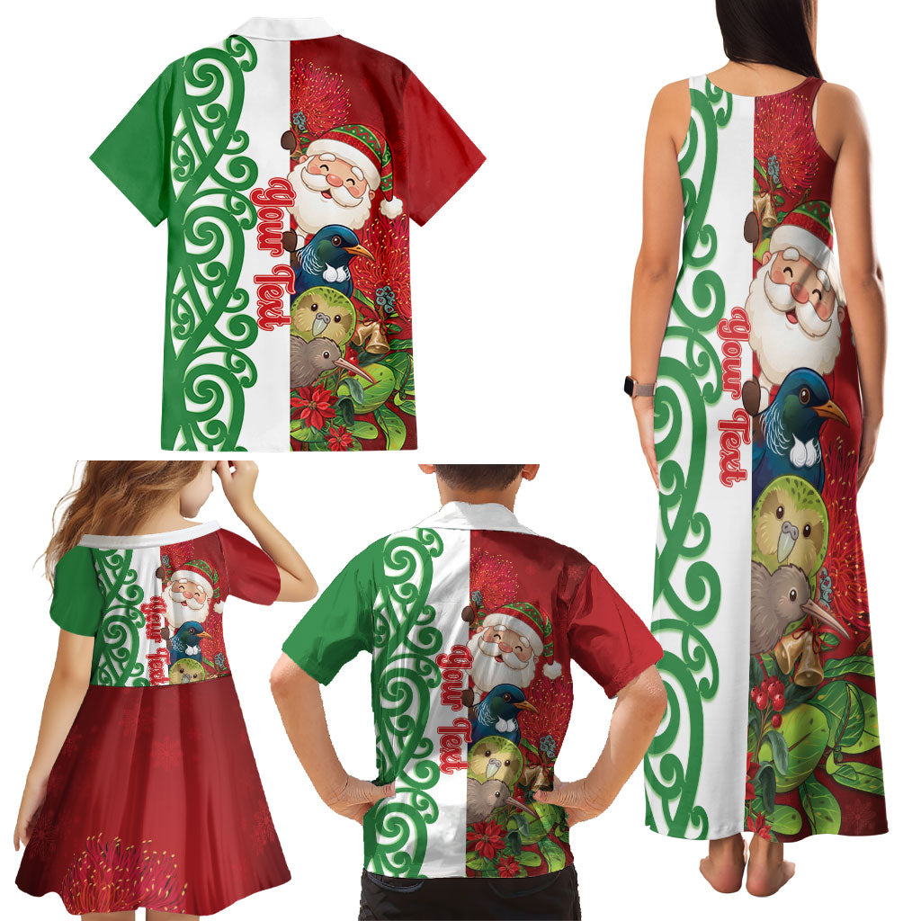 Meri Kirihimete New Zealand Personalised Family Matching Tank Maxi Dress and Hawaiian Shirt Cute Santa NZ Animals and Pohutukawa LT14 - Polynesian Pride