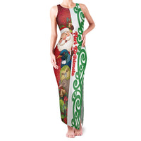 Meri Kirihimete New Zealand Personalised Family Matching Tank Maxi Dress and Hawaiian Shirt Cute Santa NZ Animals and Pohutukawa LT14 Mom's Dress Red - Polynesian Pride