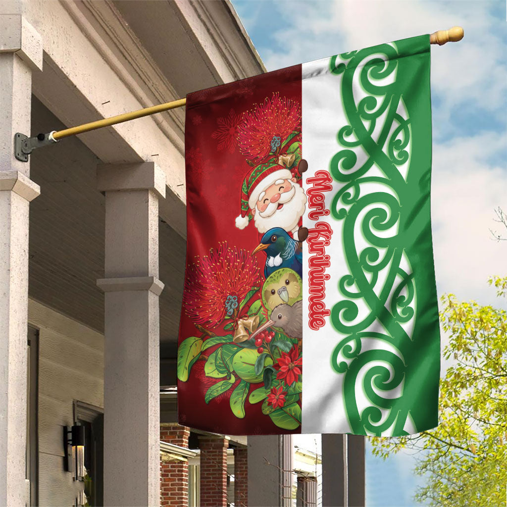 Meri Kirihimete New Zealand Garden Flag Cute Santa NZ Animals and Pohutukawa LT14 House Flag Red - Polynesian Pride