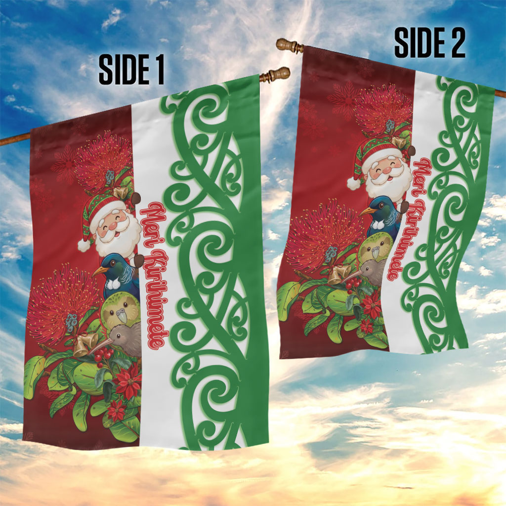 Meri Kirihimete New Zealand Garden Flag Cute Santa NZ Animals and Pohutukawa LT14 - Polynesian Pride