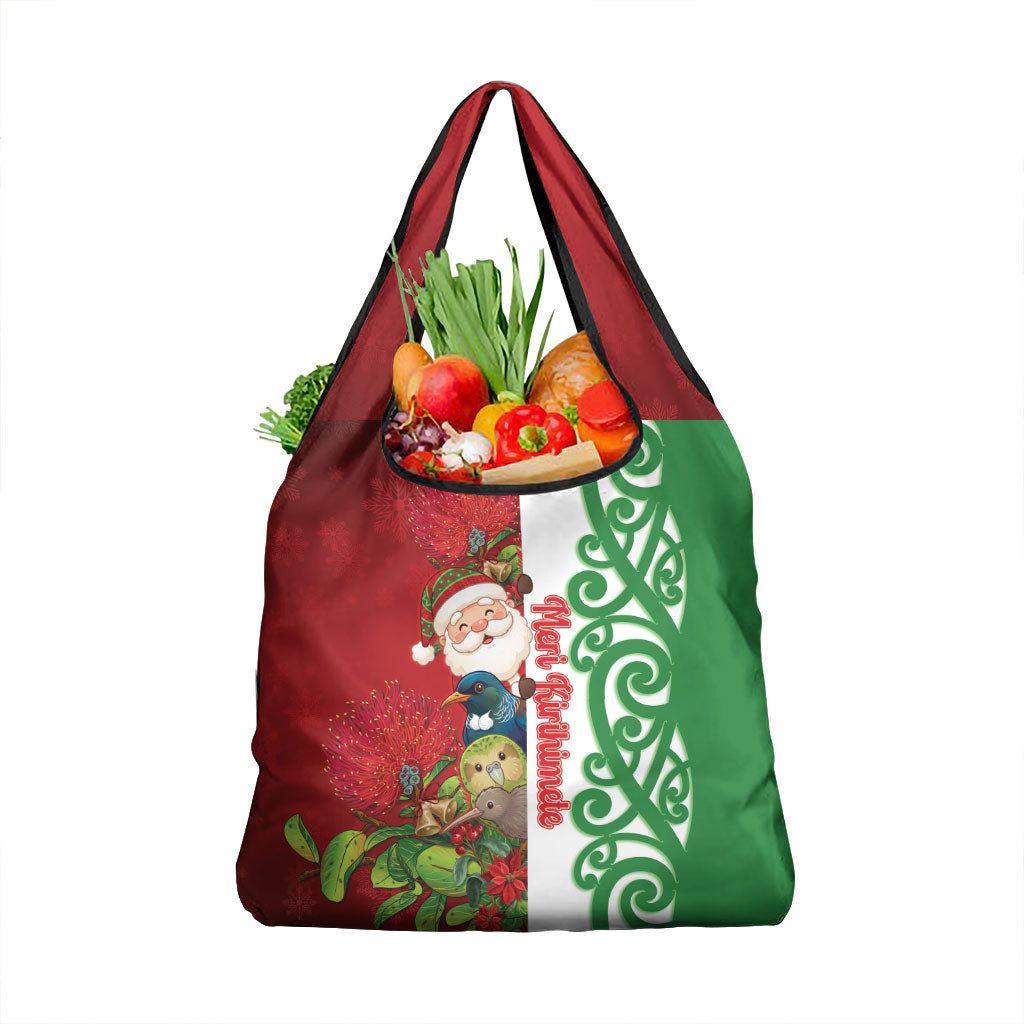 Meri Kirihimete New Zealand Grocery Bag Cute Santa NZ Animals and Pohutukawa LT14 1-pack One Size Red - Polynesian Pride