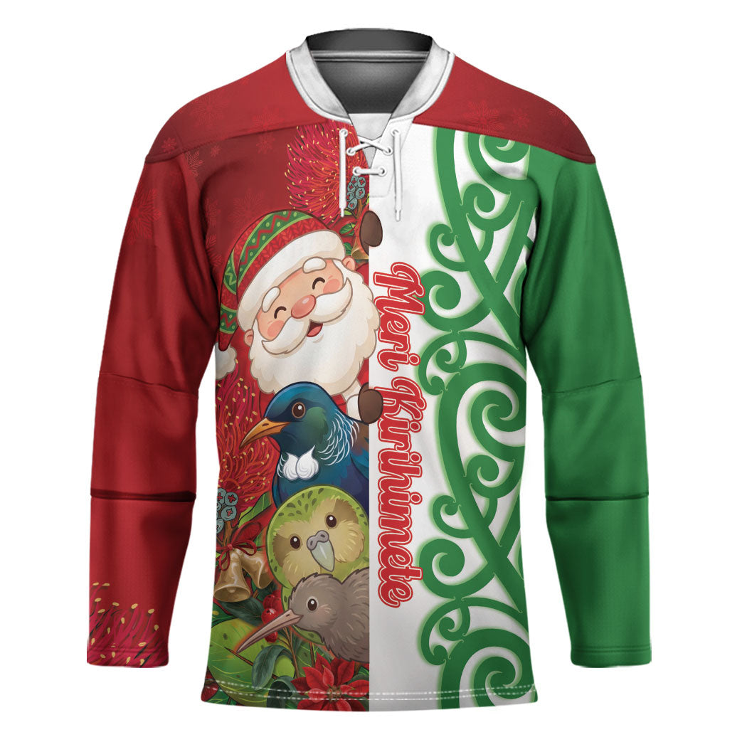 Meri Kirihimete New Zealand Personalised Hockey Jersey Cute Santa NZ Animals and Pohutukawa LT14 Unisex Red - Polynesian Pride