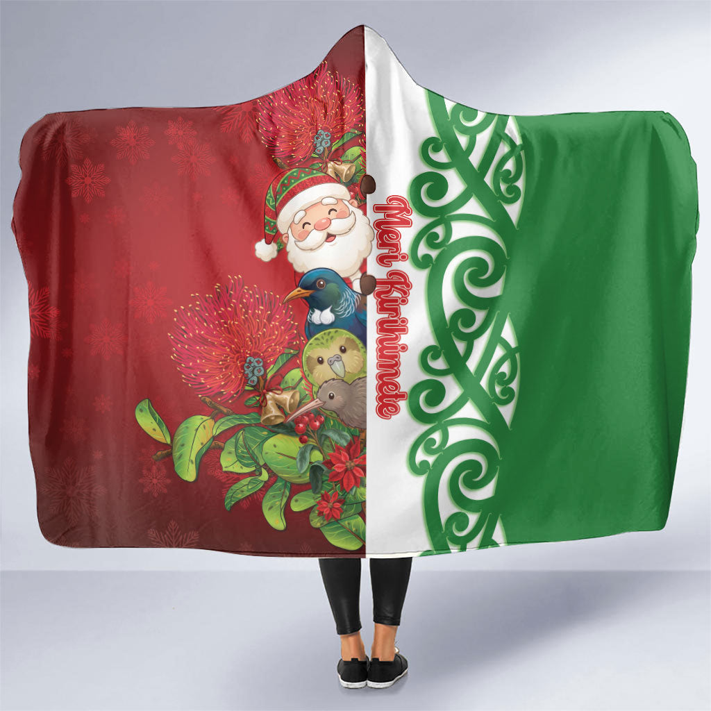 Meri Kirihimete New Zealand Hooded Blanket Cute Santa NZ Animals and Pohutukawa LT14 One Size Red - Polynesian Pride