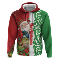 Meri Kirihimete New Zealand Personalised Hoodie Cute Santa NZ Animals and Pohutukawa LT14 Pullover Hoodie Red - Polynesian Pride