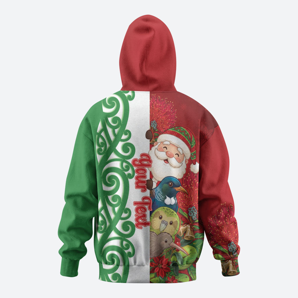 Meri Kirihimete New Zealand Personalised Hoodie Cute Santa NZ Animals and Pohutukawa LT14 - Polynesian Pride