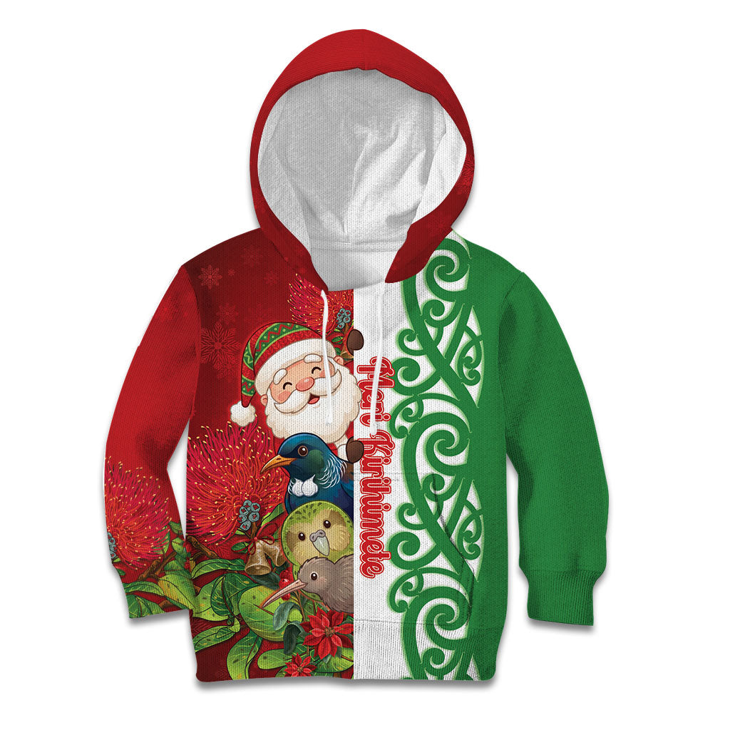 Meri Kirihimete New Zealand Personalised Kid Hoodie Cute Santa NZ Animals and Pohutukawa LT14 Hoodie Red - Polynesian Pride