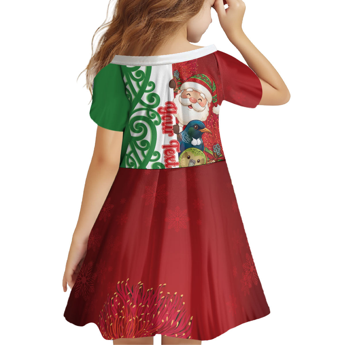 Meri Kirihimete New Zealand Personalised Kid Short Sleeve Dress Cute Santa NZ Animals and Pohutukawa LT14 - Polynesian Pride