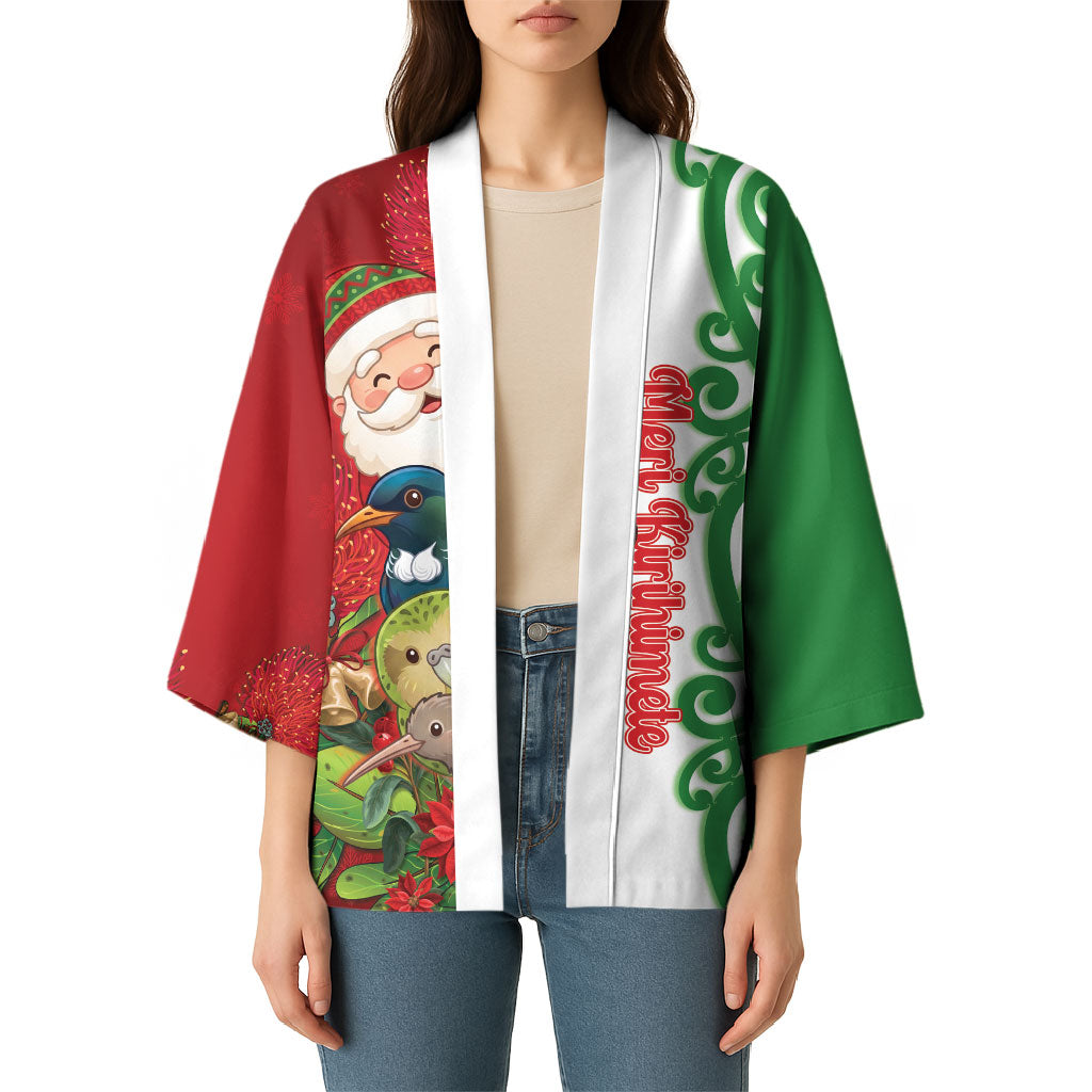 Meri Kirihimete New Zealand Personalised Kimono Cute Santa NZ Animals and Pohutukawa LT14 - Polynesian Pride