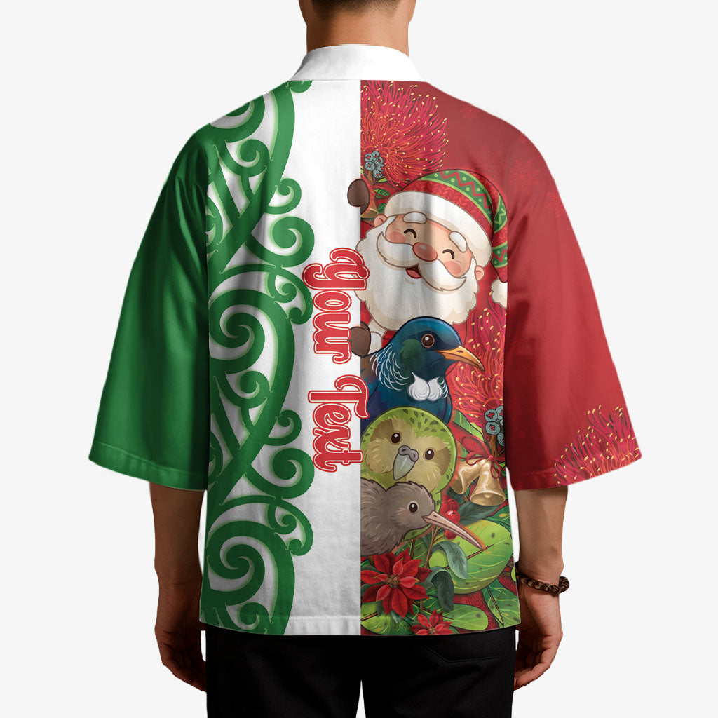 Meri Kirihimete New Zealand Personalised Kimono Cute Santa NZ Animals and Pohutukawa LT14 - Polynesian Pride