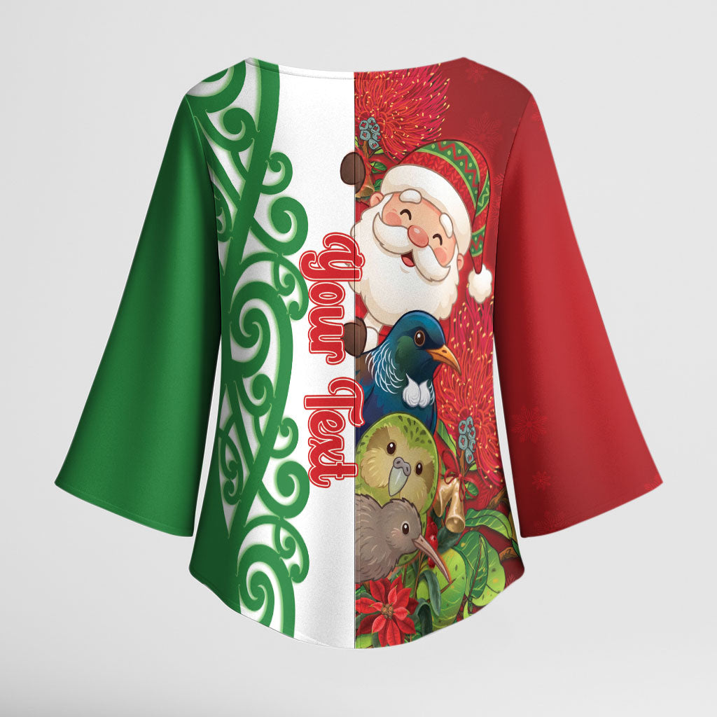 Meri Kirihimete New Zealand Personalised Kimono Sleeve Blouse Cute Santa NZ Animals and Pohutukawa LT14 - Polynesian Pride