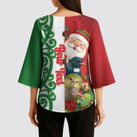 Meri Kirihimete New Zealand Personalised Kimono Sleeve Blouse Cute Santa NZ Animals and Pohutukawa LT14 - Polynesian Pride