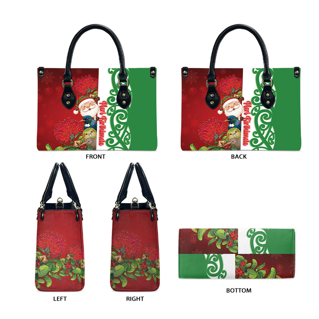 Meri Kirihimete New Zealand Leather Bag Cute Santa NZ Animals and Pohutukawa LT14 - Polynesian Pride