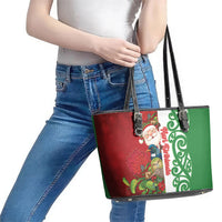 Meri Kirihimete New Zealand Leather Tote Bag Cute Santa NZ Animals and Pohutukawa LT14 - Polynesian Pride
