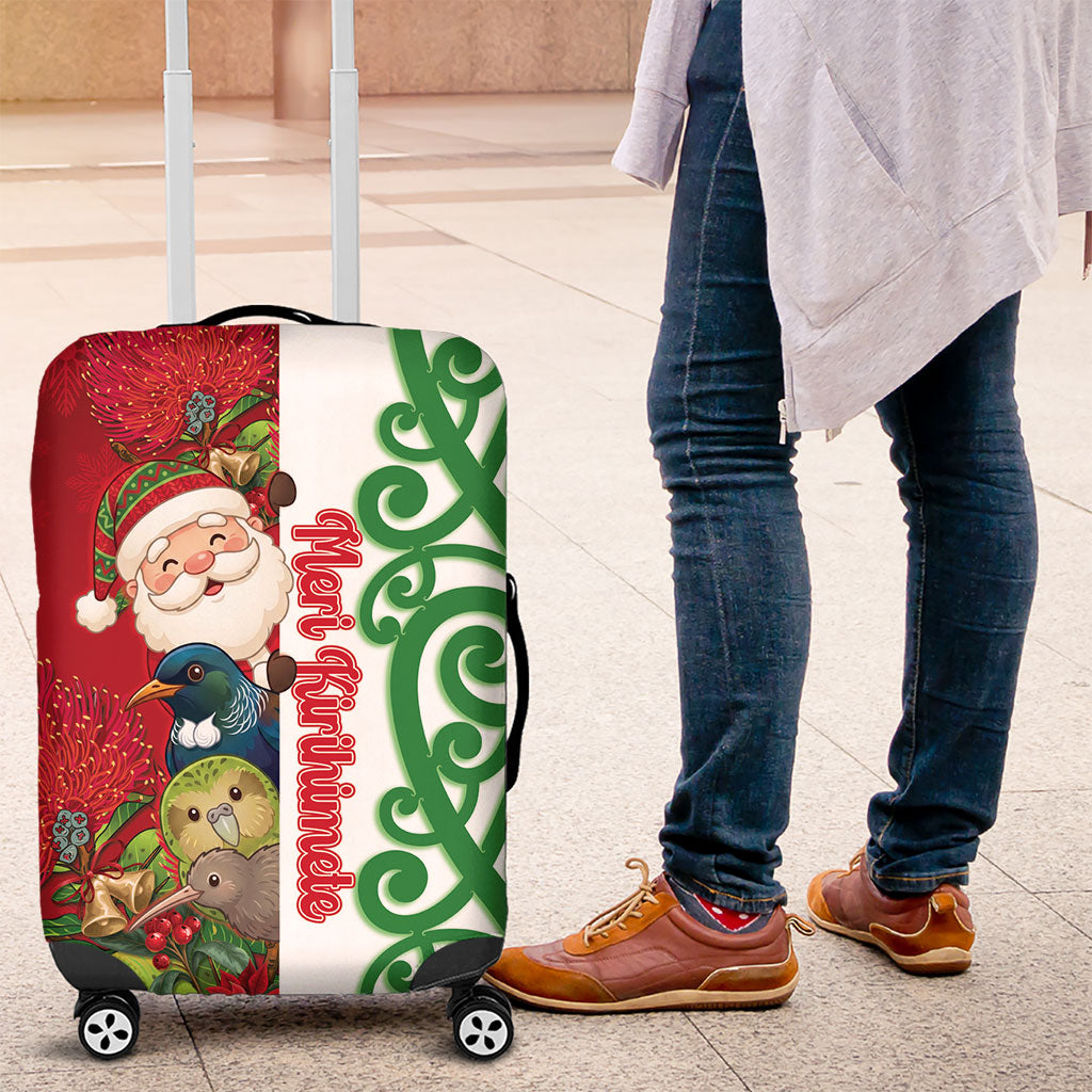 Meri Kirihimete New Zealand Luggage Cover Cute Santa NZ Animals and Pohutukawa LT14 Red - Polynesian Pride