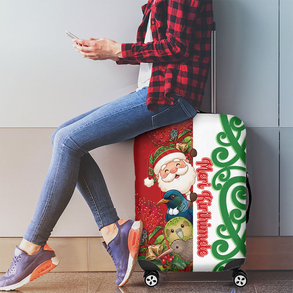 Meri Kirihimete New Zealand Luggage Cover Cute Santa NZ Animals and Pohutukawa LT14 - Polynesian Pride