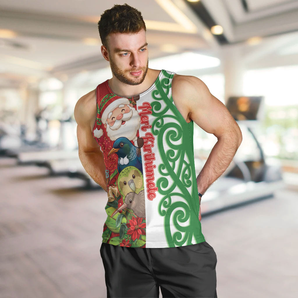 Meri Kirihimete New Zealand Personalised Men Tank Top Cute Santa NZ Animals and Pohutukawa LT14 Red - Polynesian Pride