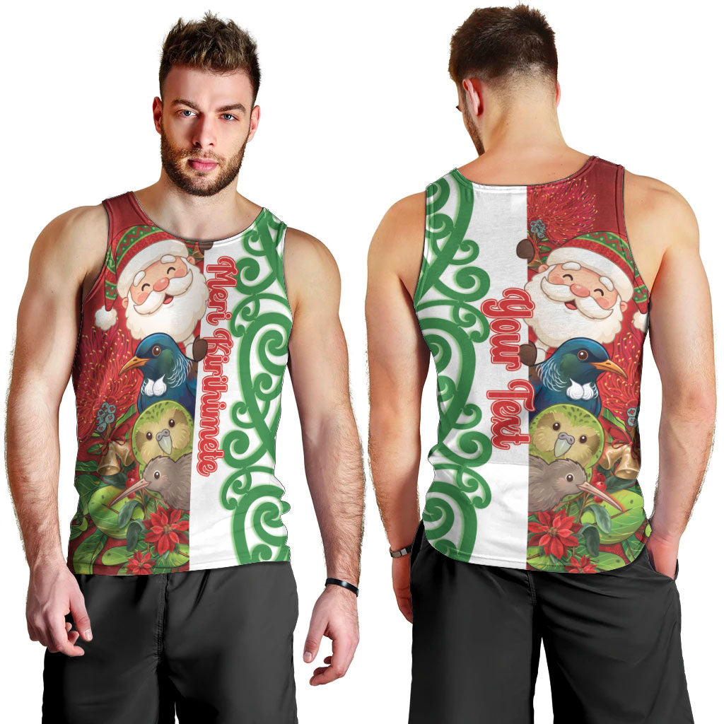 Meri Kirihimete New Zealand Personalised Men Tank Top Cute Santa NZ Animals and Pohutukawa LT14 - Polynesian Pride