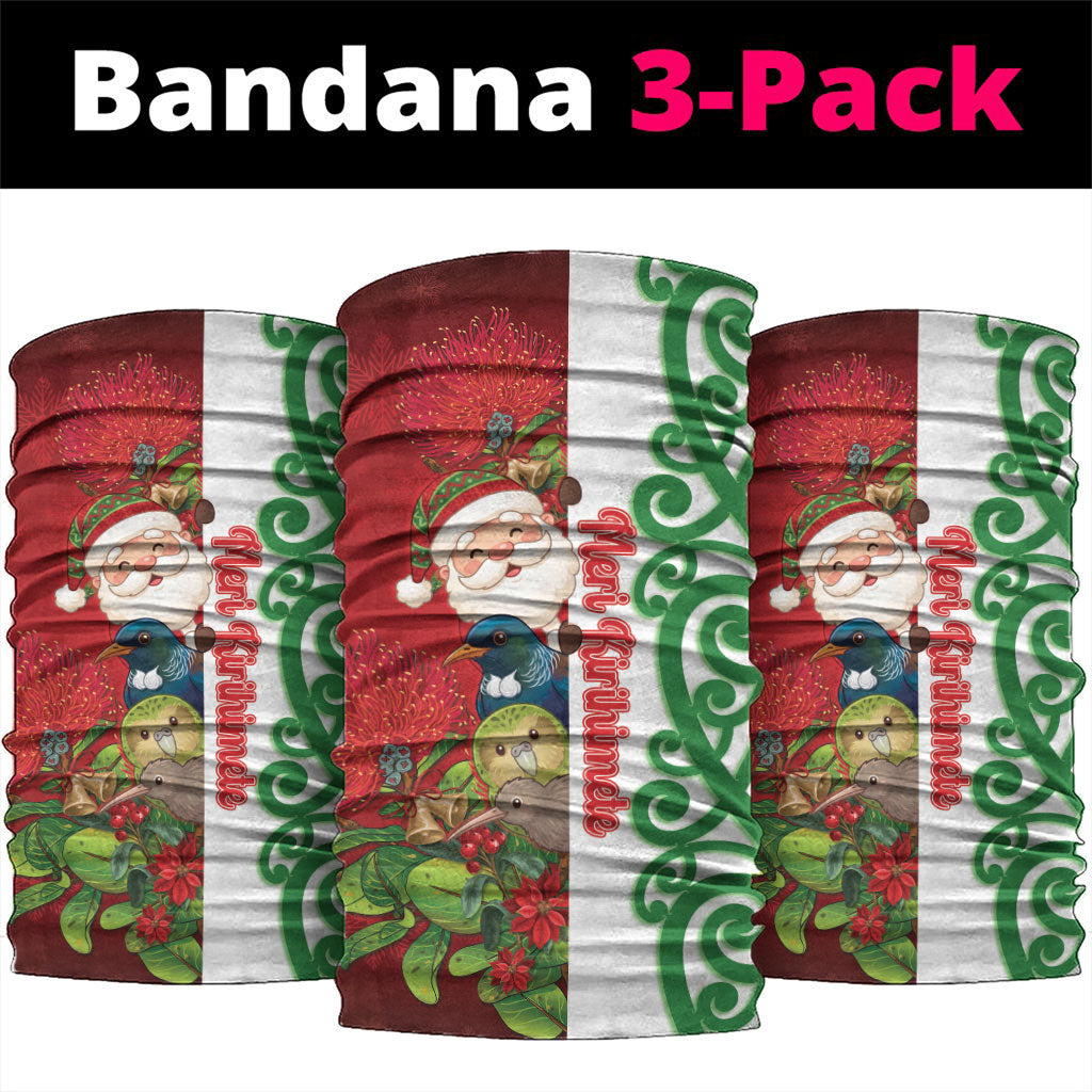 Meri Kirihimete New Zealand Neck Gaiter Cute Santa NZ Animals and Pohutukawa LT14 package One Size: 25*50cm Red - Polynesian Pride